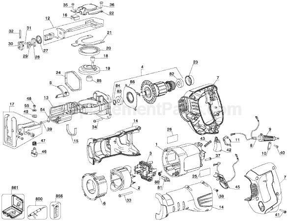 Page A Diagram and Parts List for RS600 Type 1 Black and Decker Reciprocating Saw